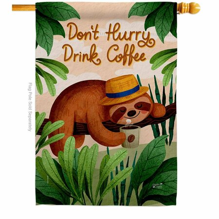 PATIO TRASERO Sloth Drink Coffee Animals Wildlife 28 x 40 in. Double-Sided Vertical House Flags PA3912922